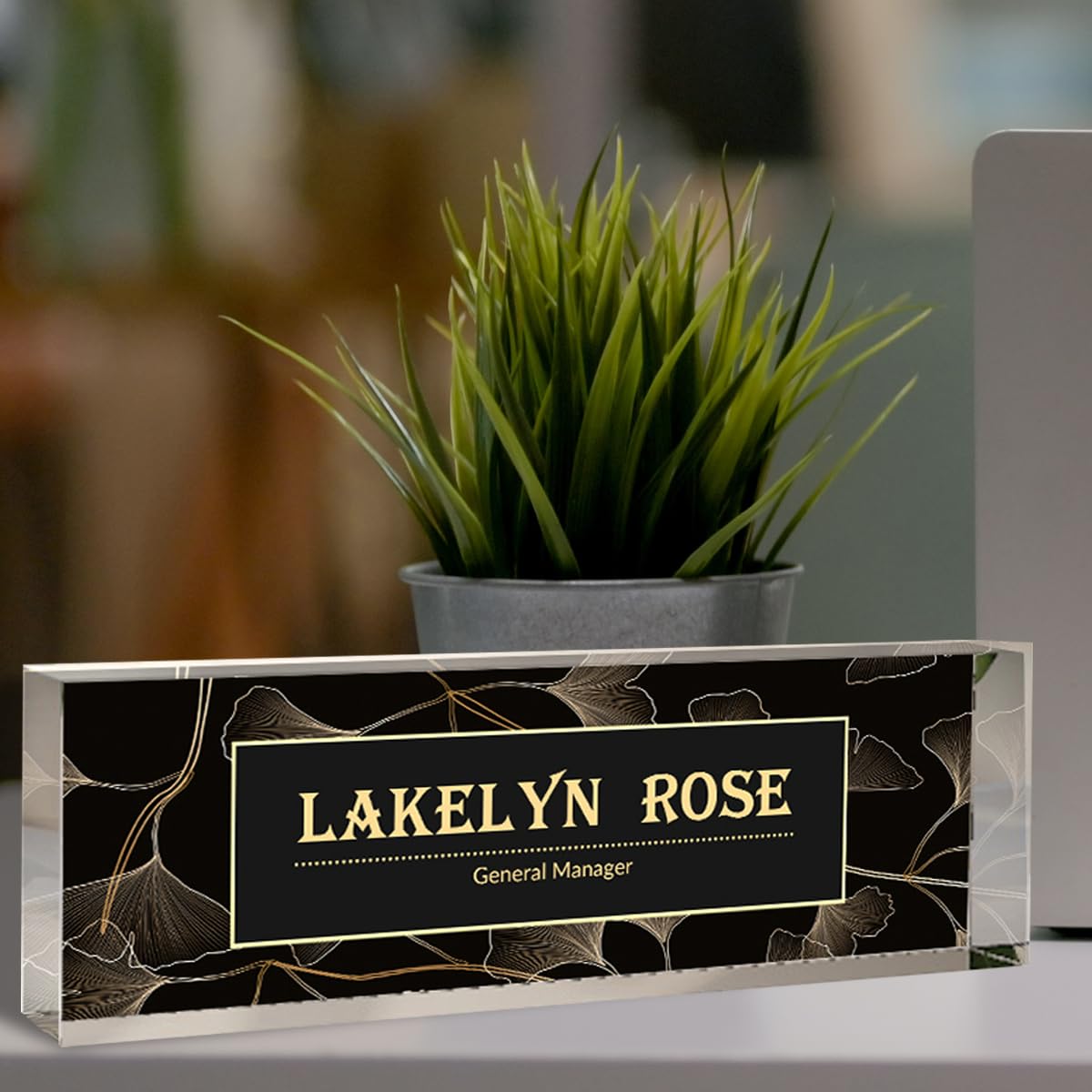 MXZLBY Desk Name Plate, Custom Office Decor, Personalized Acrylic Name Plate, Desk Plaque, Promotion Gift, Gifts for Coworker, Gift for Her (Golden