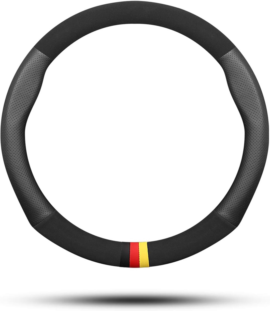 Ergocar Sport Microfiber Leather & PU Leather Car Steering Wheel Cover Non-Slip Car Steering Wheel Protector Universal for Diameter 38cm(15")