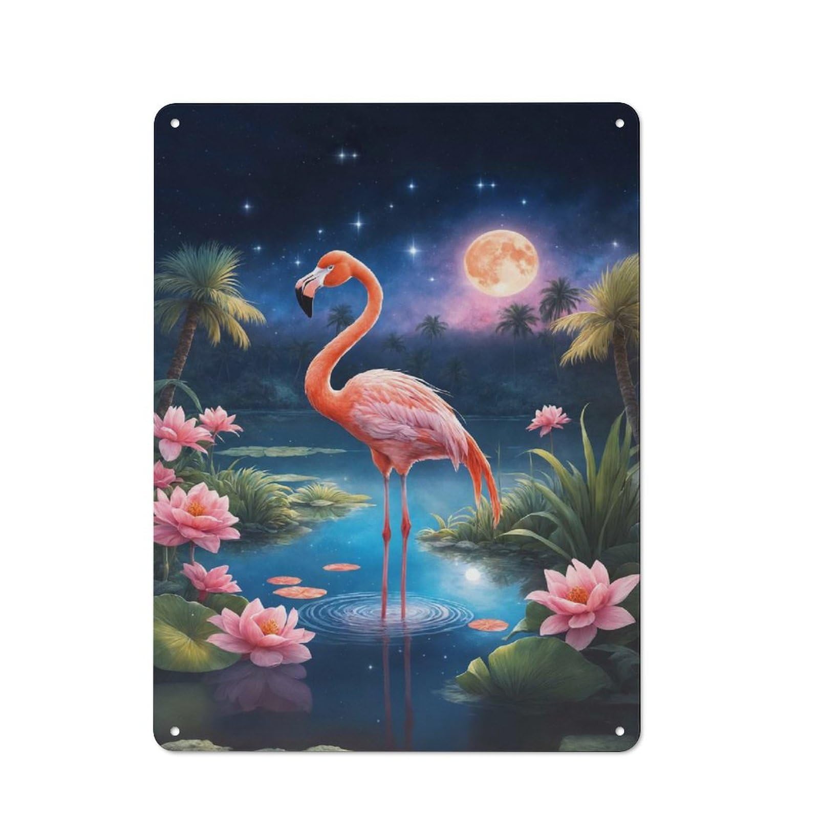 Junmoney Pink Flamingo Night Retro Metal Sign 40X30cm, Old Fashioned Retro Room Decor For Living Room, Hallway, Kitchen Or Cafe