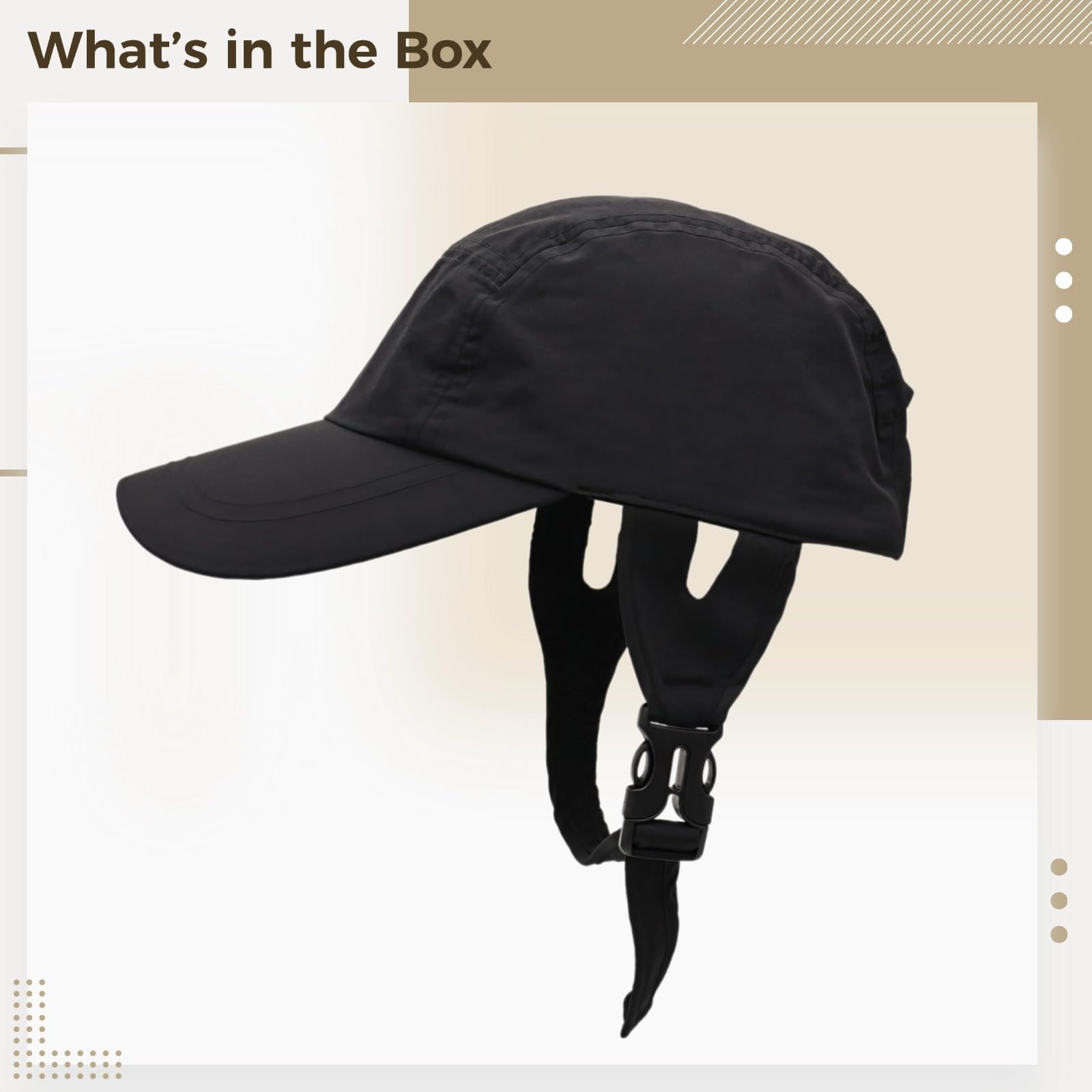 Casco de surf ligero con correa para la barbilla, gorra de protección solar ajustable para deportes acuáticos, sombrero negro para hombres y mujeres, ideal para kayak y vela