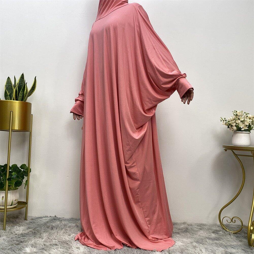Robe De Prière Musulmane One Piece Avec Capuche - Abaya Modestie Pour Femmes - Polyester, Rose - 135 Cm