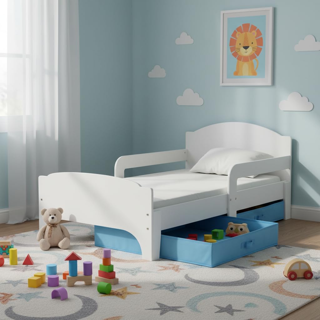 Leomark Moderne Lit d'Enfant 140x70 cm Avec Tiroir et Matelas 2 Pièces