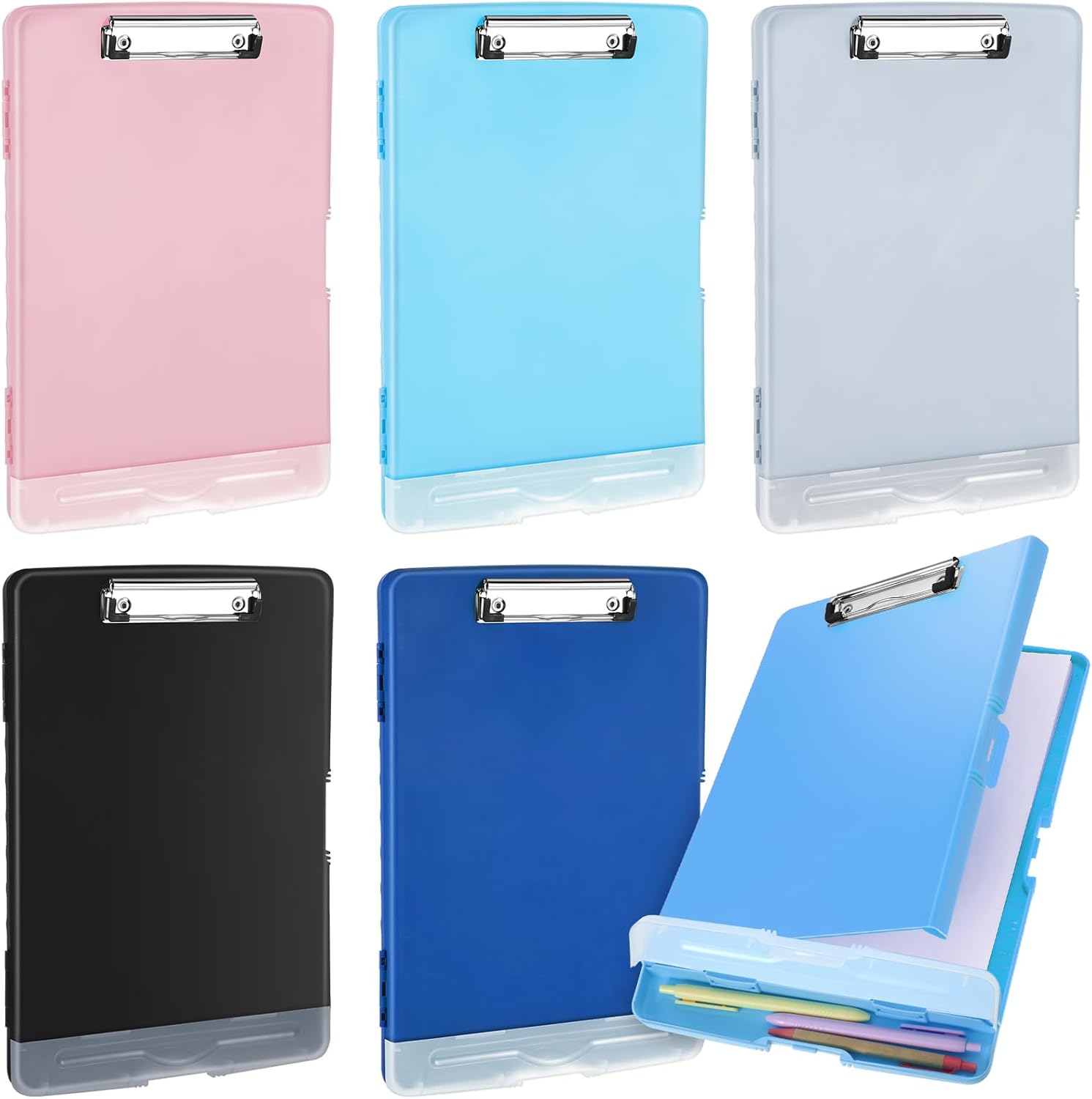 Crtiin 6 Pcs Colored Clipboard with Storage, Heavy Duty Plastic Nursing Clipboard Folder Waterproof A4 Medical Holder for Nurse Doctor Teacher Office, Organization Essentials (Black Color)