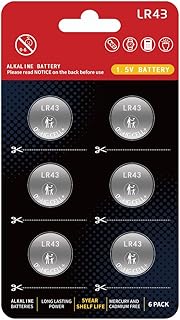 AG12 Battery L1142 Battery LR43 Battery SR43 D386 D301 186 SR43 1.5v Premium Alkaline Button Batteries【5-Year Shelf Life】(6 Count)