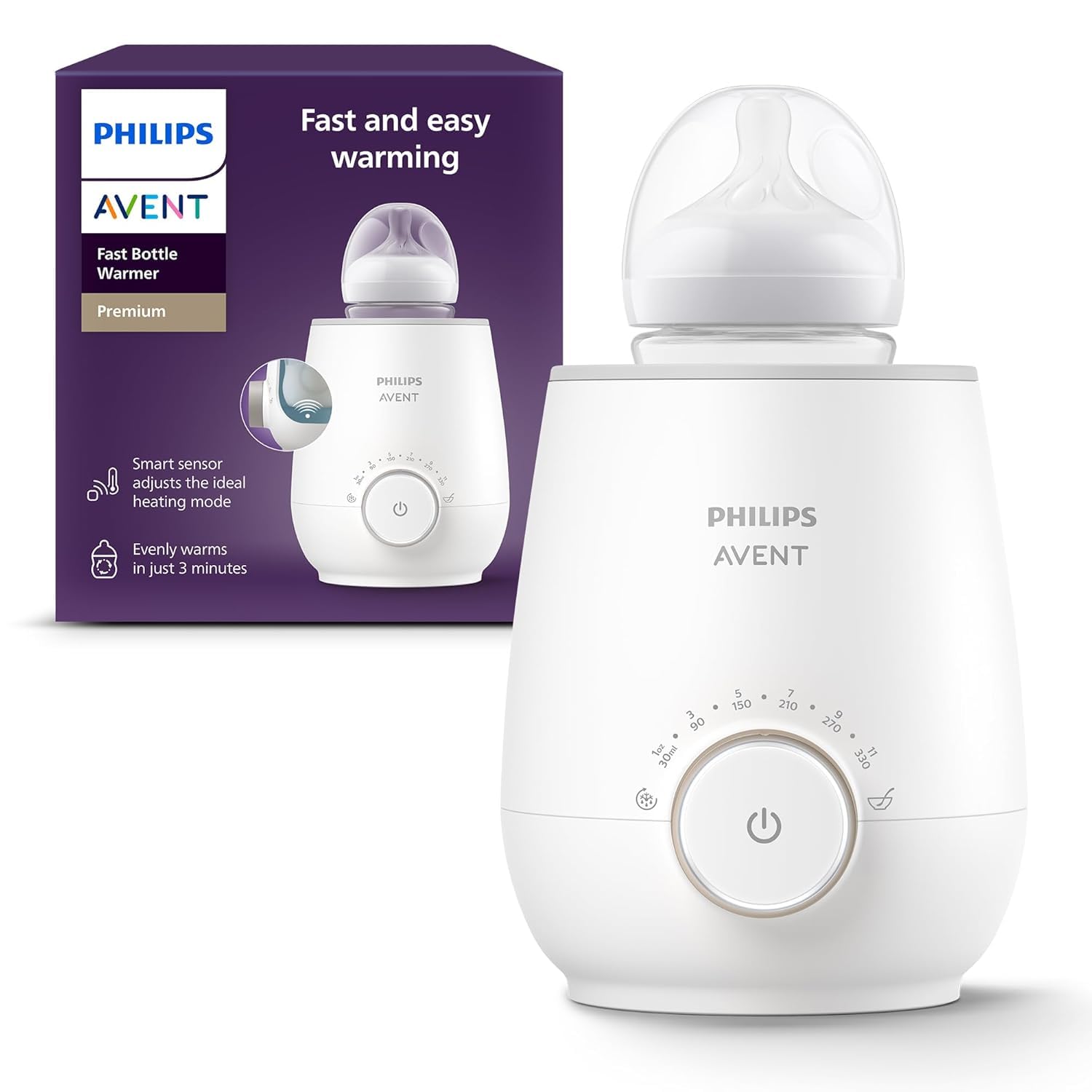 Set aus AVENT Schneller Premium-Fläschchenwärmer Modell SCF358/00 + Philips AVENT Babyflaschen Natural Response – Babyflaschen mit AirFree Ventil, 260 ml, BPA-frei (Modell SCY673/82)