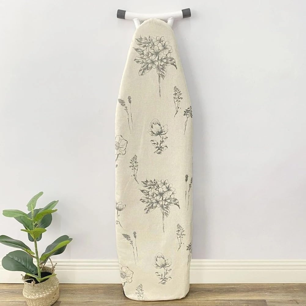 Printed Ironing Board Cover with Drawstring Tightening, 19x55inch Stretchable Iron Board Protective Cover Easy to Install(Blue Rose)