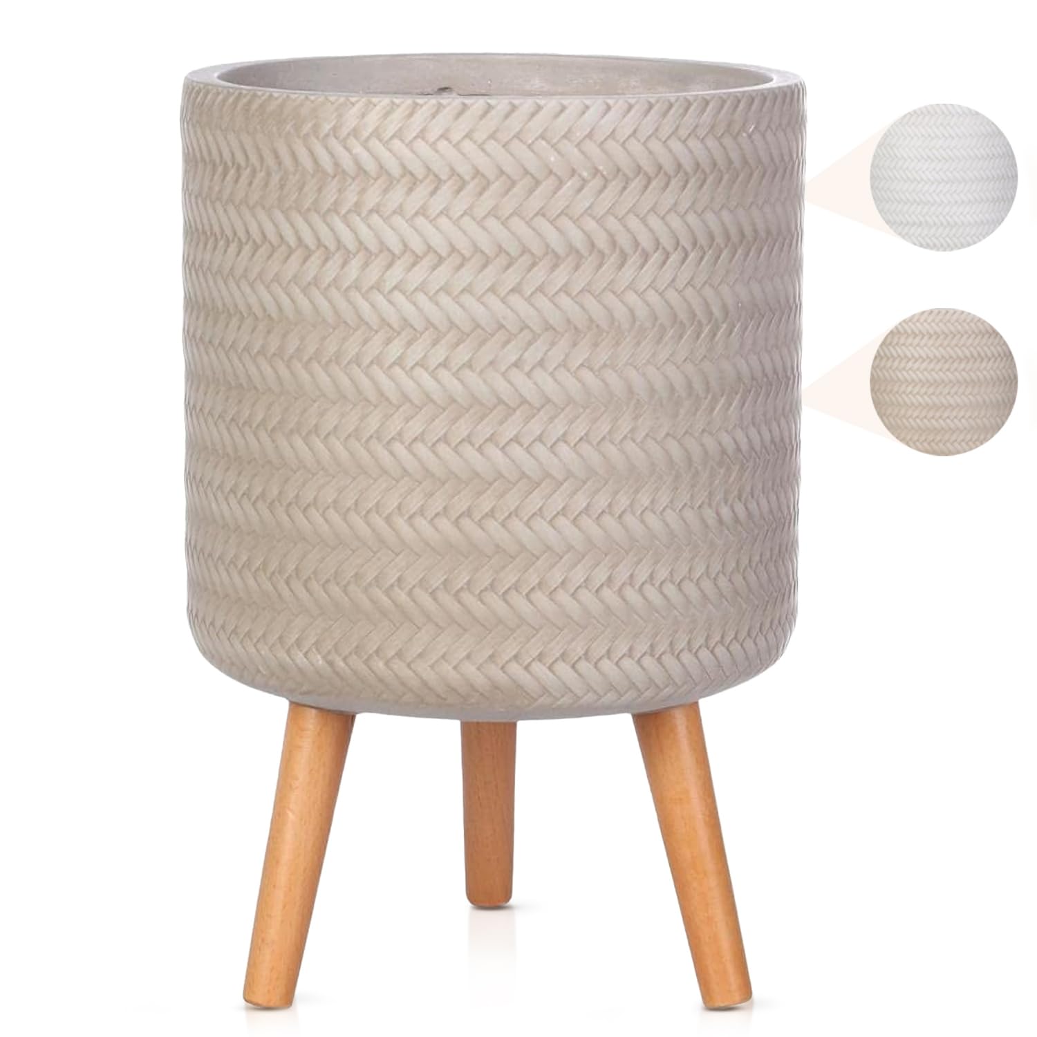IDEALIST 26cm Indoor Plant Pot for Trees | Plaited Beige Reinforced Stone Planter with Legs | Flower Pot Cover D26 H46 cm, 15 litres