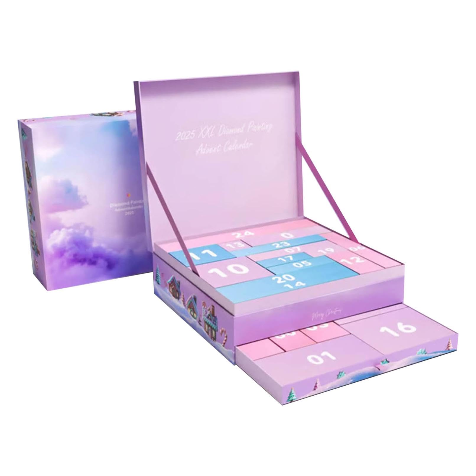 Diamond Painting Adventskalender 2025 - 25 Überraschungen Limited Edition Exklusives Zubehör & XXL-Sets für Frauen, Mütter und Mädchen (Lila, 1 STK)