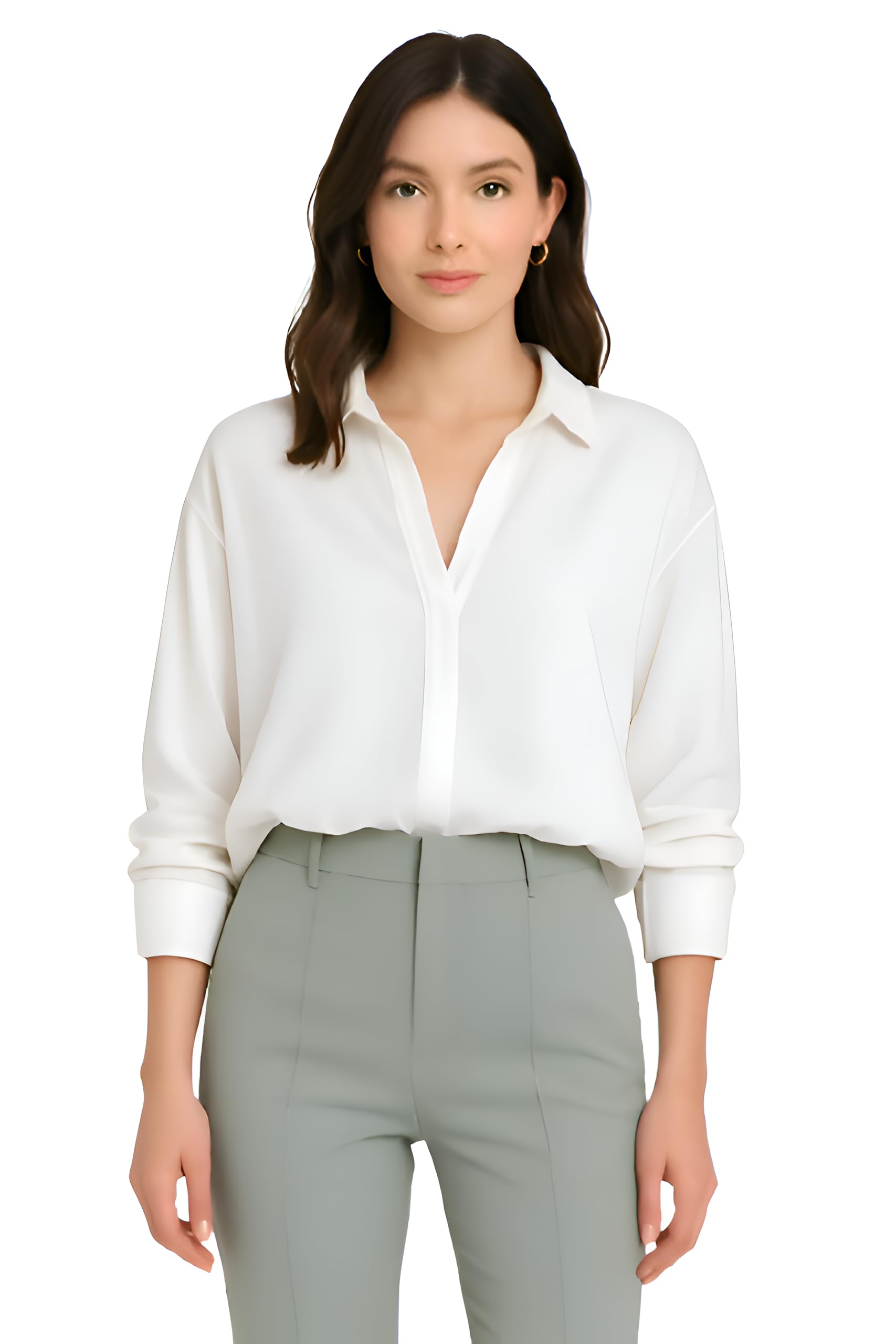 priase b Praise B Women's Oversized Button Down Shirt – Casual Loose Fit Long Sleeve Blouse, Lightweight Office Top, Work-picture-58