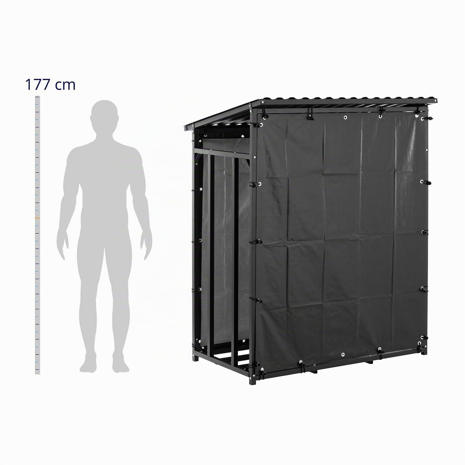 HI-FWR-17 - Scaffale per legna da ardere con telone e tetto, 600 kg, 135 x 70 x 165 cm, colore: Nero
