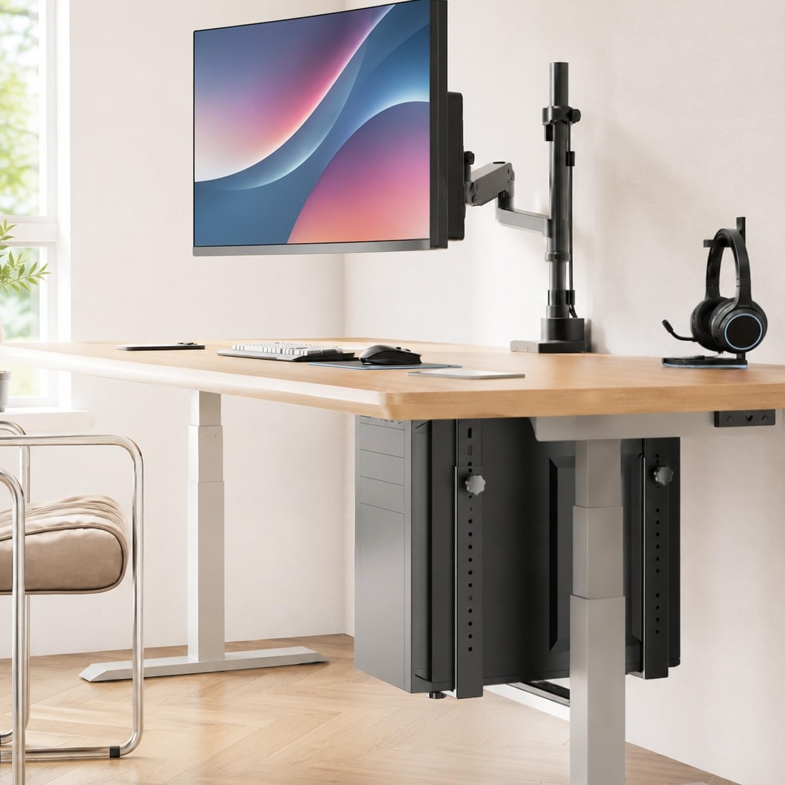 Rierousy PC-halterung unter schreibtisch, PC untertisch halter Verstellbarer 50cm bis zu 35 kg Tragfähigkeit Flexibel，untertisch pc-halterung für computer gehäuse
