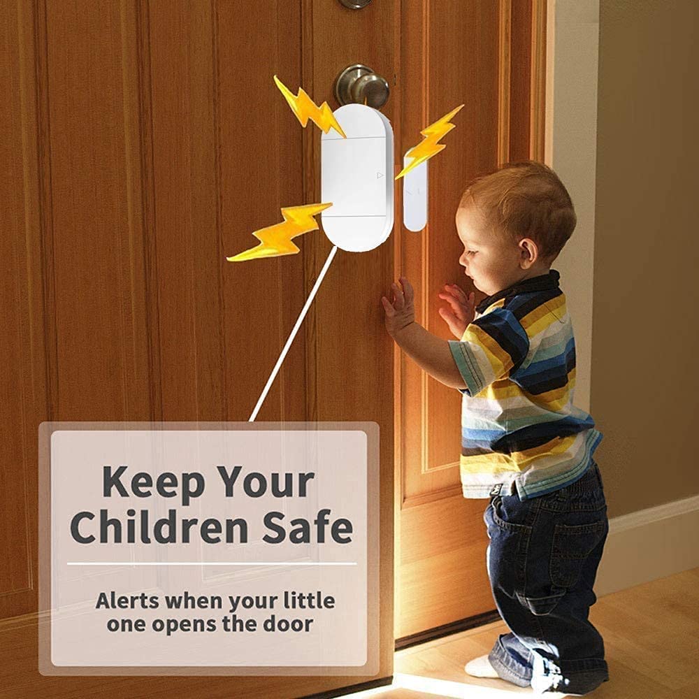 Shackcom 4pcs Alarma para Puertas y Ventanas con Control Remoto para casa con Sensor Magnético Inalámbrico para Sistema de Seguridad para el hogar - Antirrobo Detectores Sirenas con Pilas-130db