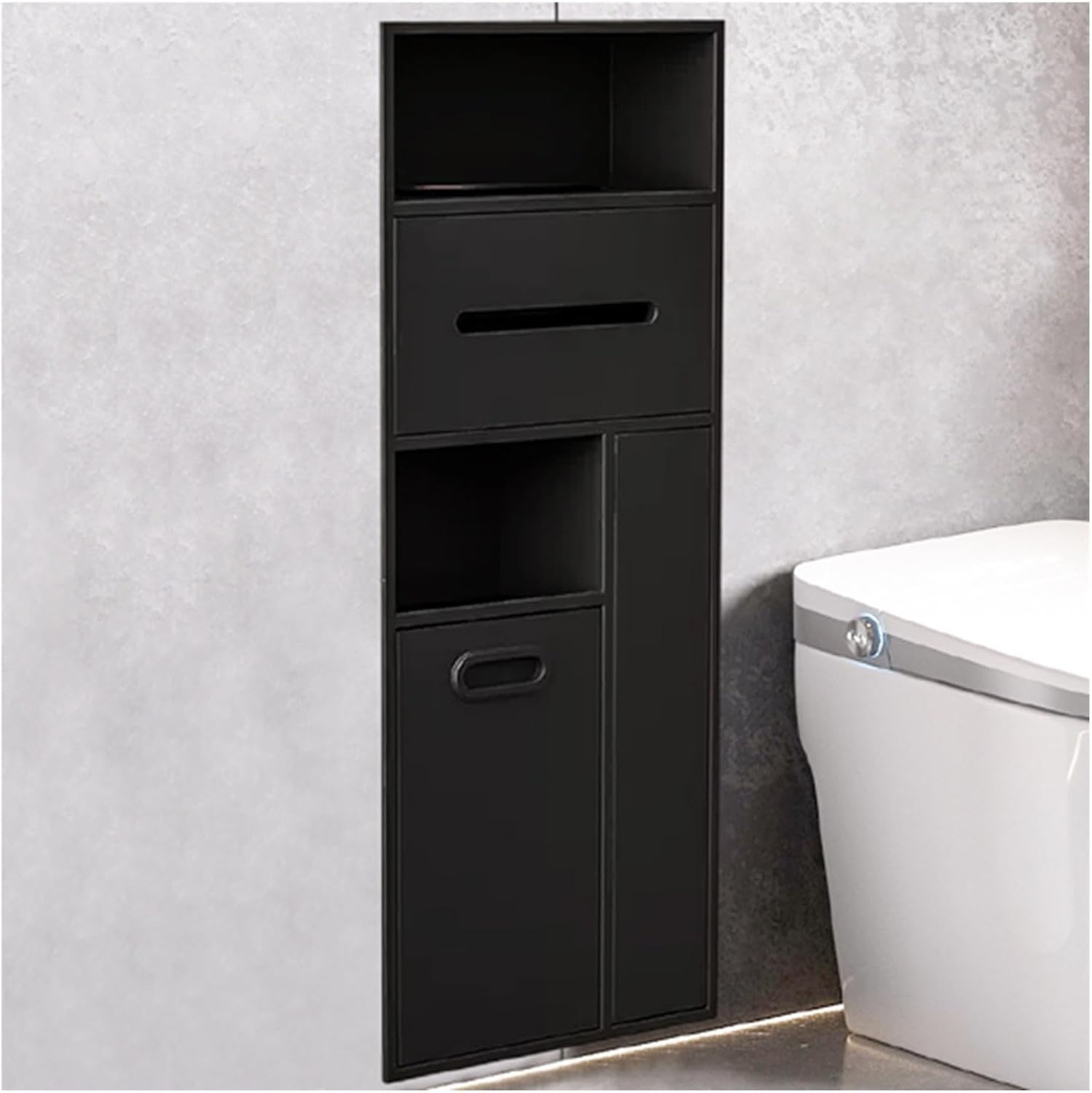 304 Stainless Steel Bathroom Niche, Hidden Trash Can Cabinet, Embedded Toilet Roll Holder, Toilet Brush Storage Rack for Bedroom Office Kitchen,White-40x67x14cm/15.74x26.37x5.51in