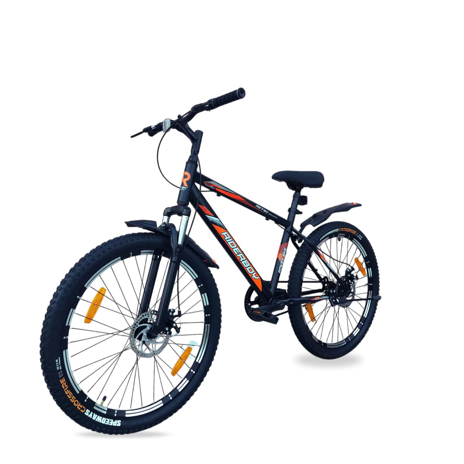 RIDERBOY MTB 26T Mountain Cycle with Front Suspension and Disc Brake, Mat Black, Steel Frame, Single Speed, 26 Inch, for Boys and Girls 13+ Years-image-27
