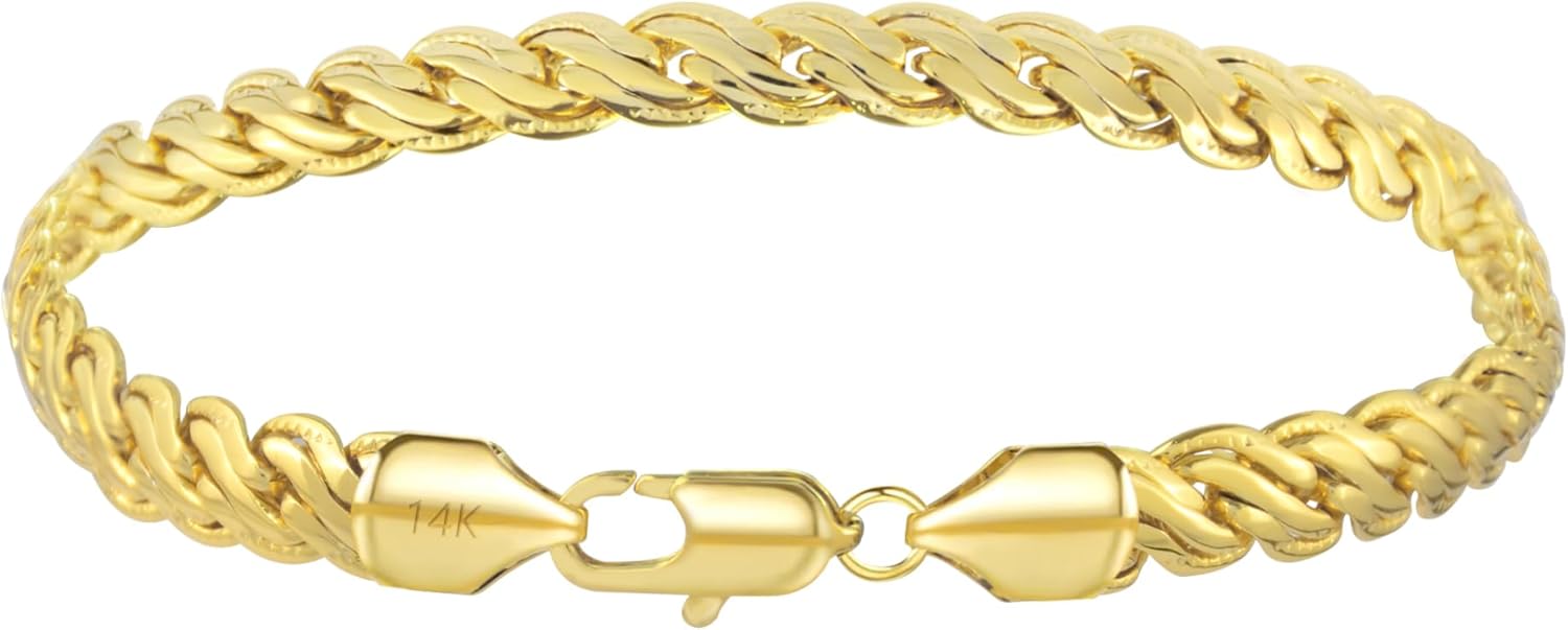 14K Gold Rope & Braided Bracelets for Women - Dainty Gold Chain Jewelry, Elegant Bracelets for Men & Women, Available 7.3MM in Sizes 7 to 9 Inches