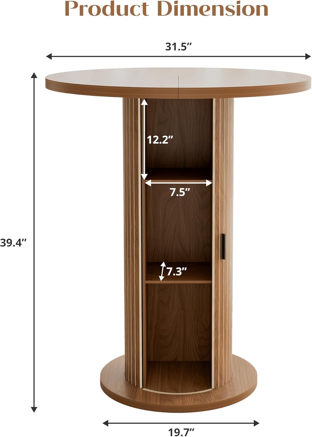 Bar Table with Storage and Sliding Door, 39.4” H 31.5” W Small Round Kitchen Table, Home Bar High Top Cocktail Table for Kitchen, Coffee Bar, Living Room