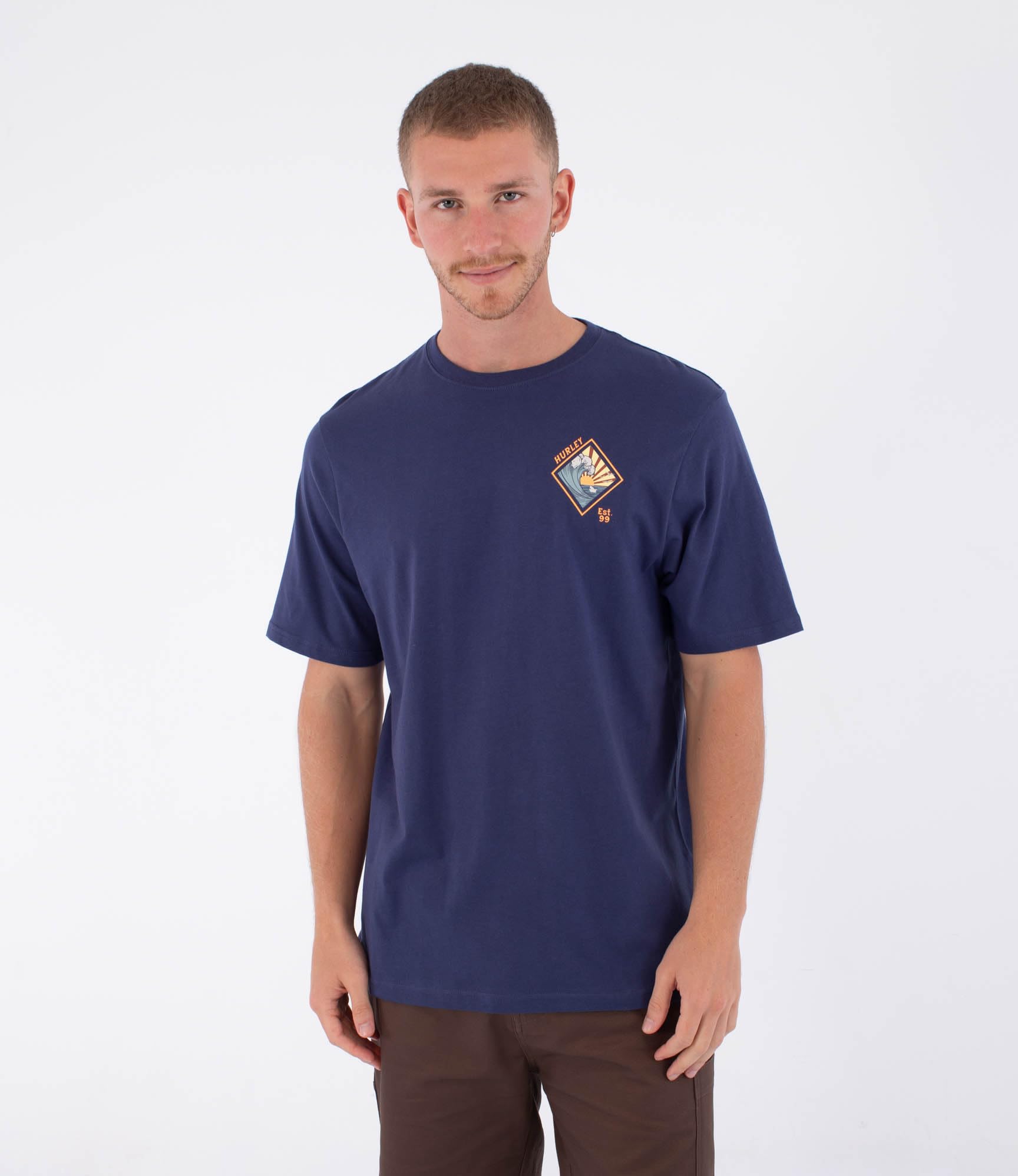 Hurley Mens Short Sleeve Printing Press Disques T-Shirt, Blue, S EU