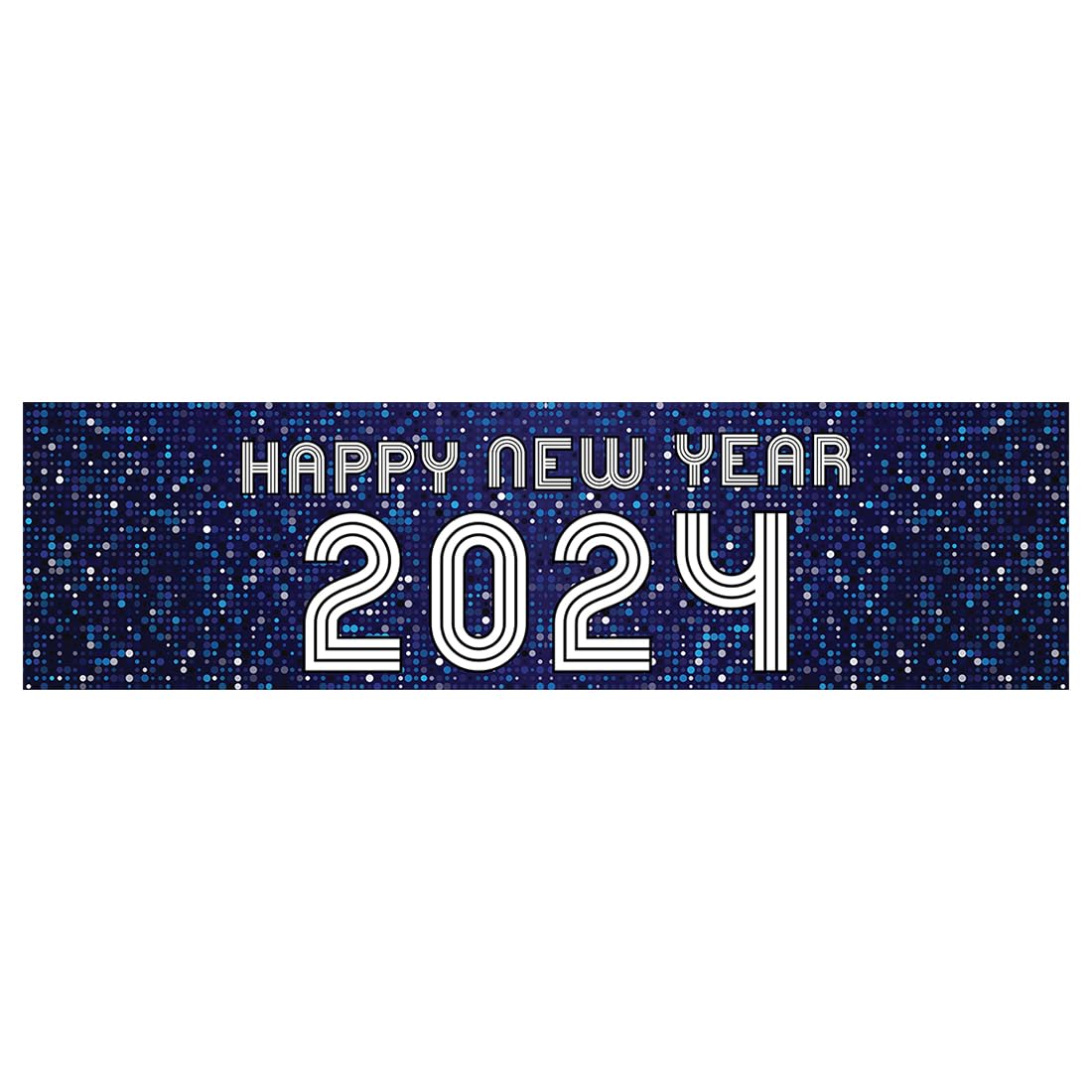 Andaz Press Happy New Year Banner 2024, 47" x 13" New Years Backdrop, Blue Futuristic Digital Design, New Years Eve Decorations, Hanging Banner Sign with Glue Dots