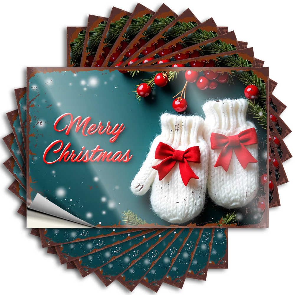 Merry Christmas: Cozy Mittens with Festive Red Bow Bottle Sweet - Cool Saying Self Adhesive Sticker(6X9CM)