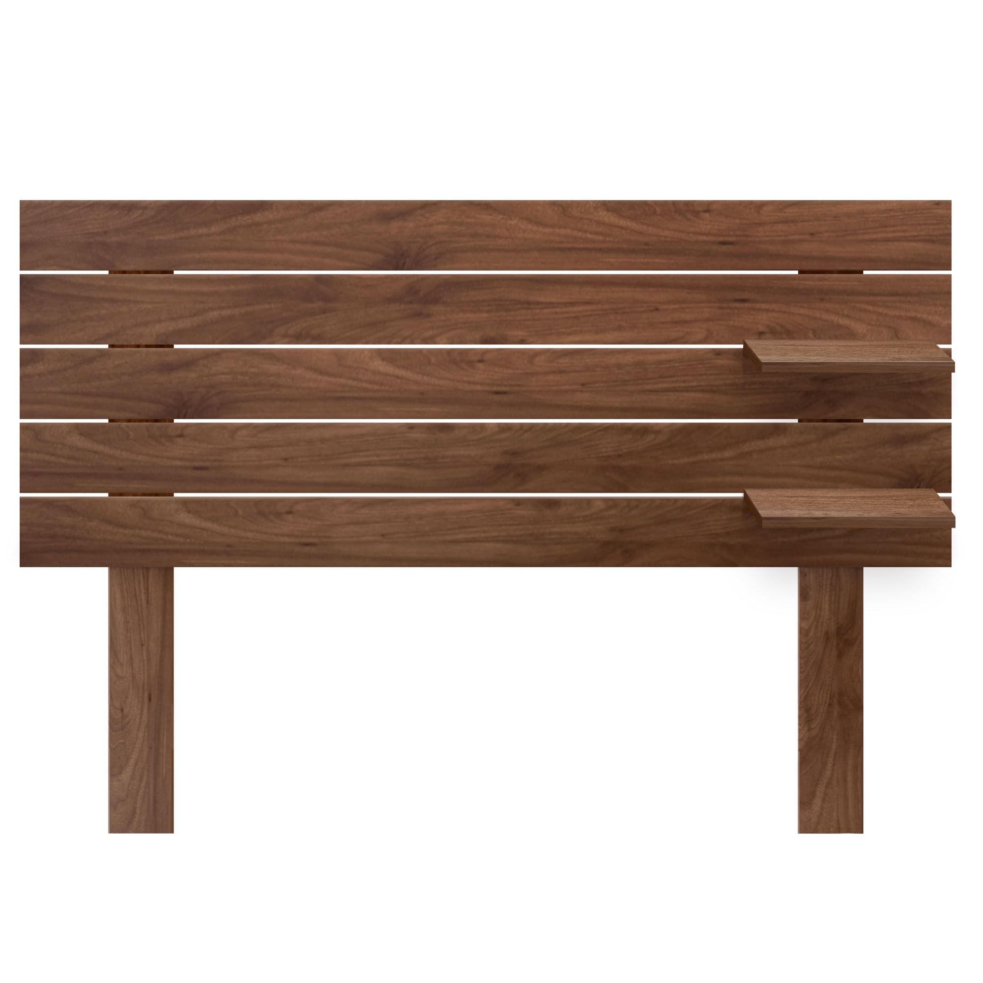 DHOME Tête de Lit avec Étagères en Bois Recyclé DM avec Pieds Suspendue au Mur Style Palette Lit Vintage Nordique Quincaillerie Incluse (Palette Horizontale, Noyer Bois, 160cm)