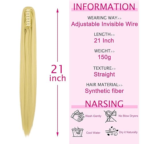 Miniatura 2 de SLLIE Extensión de cola de caballo de 18 pulgadas 20 pulgadas, rizado, ondulado, recto, clip en el postizo de una pieza de una pieza de mandíbula