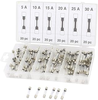Aexit 120 x Fuses Fast Blow Glass Fuse Tube 6x30mm 5A 10A 15A 20A Cartridge Fuses 25A 30A