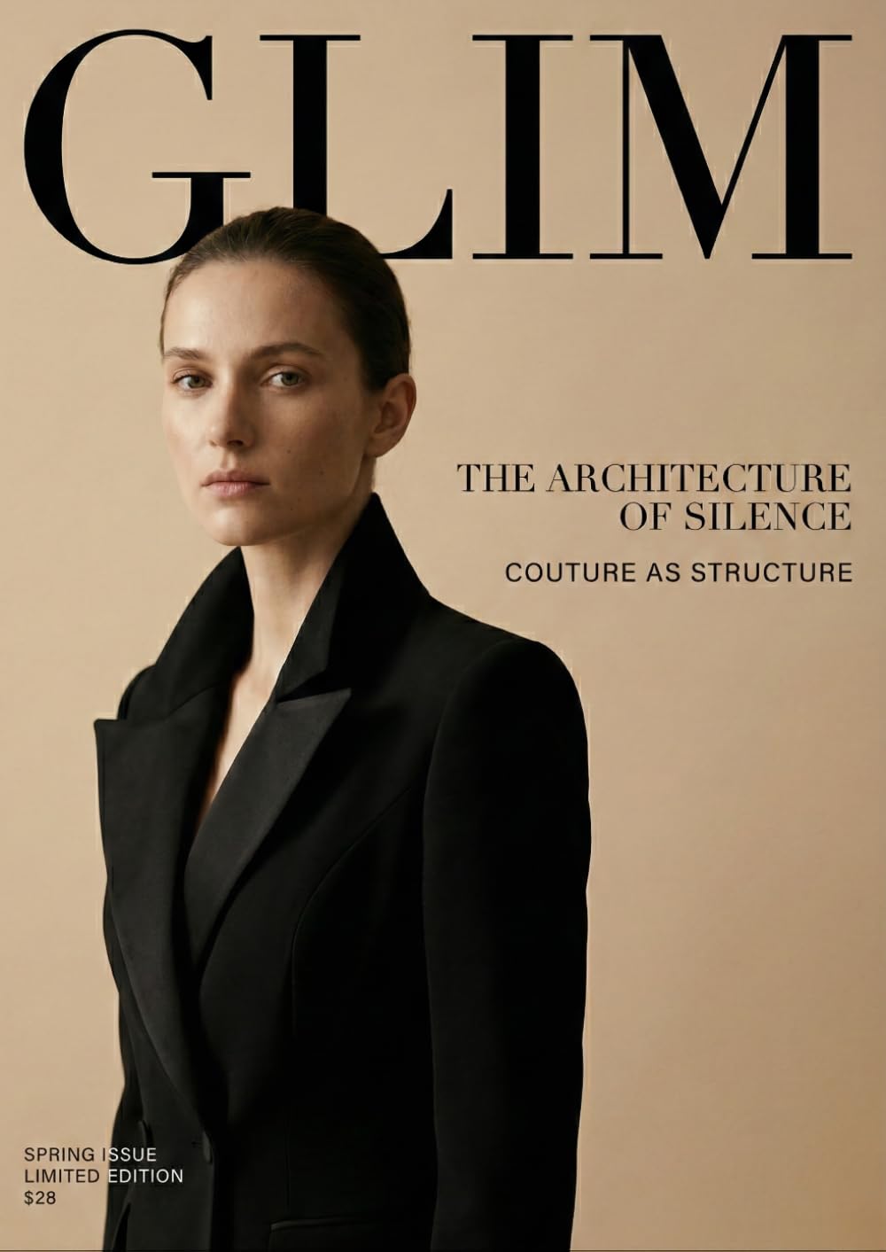 GLIM: Decorative Fake Magazine Prop Minimalist Beige and Black Art Book for Modern Interior Styling and Photography Flat Lays