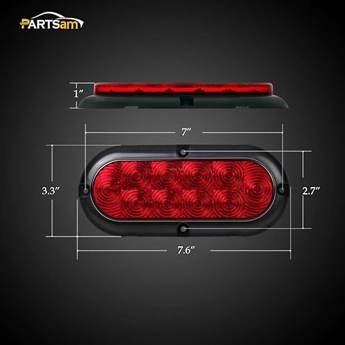 Miniatura 6 de Partsam 2 unidades de 6 pulgadas ovaladas cromadas para remolque, color rojo, 10 luces LED traseras y 2 luces de remolque ovaladas ámbar de 6-12