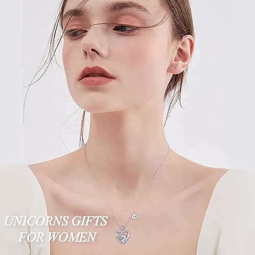 Miniatura 3 de Hidepoo Regalos para el día de San Valentín Collar de unicornio para niñas, chapado en oro blanco de 14 quilates con colgante de corazón