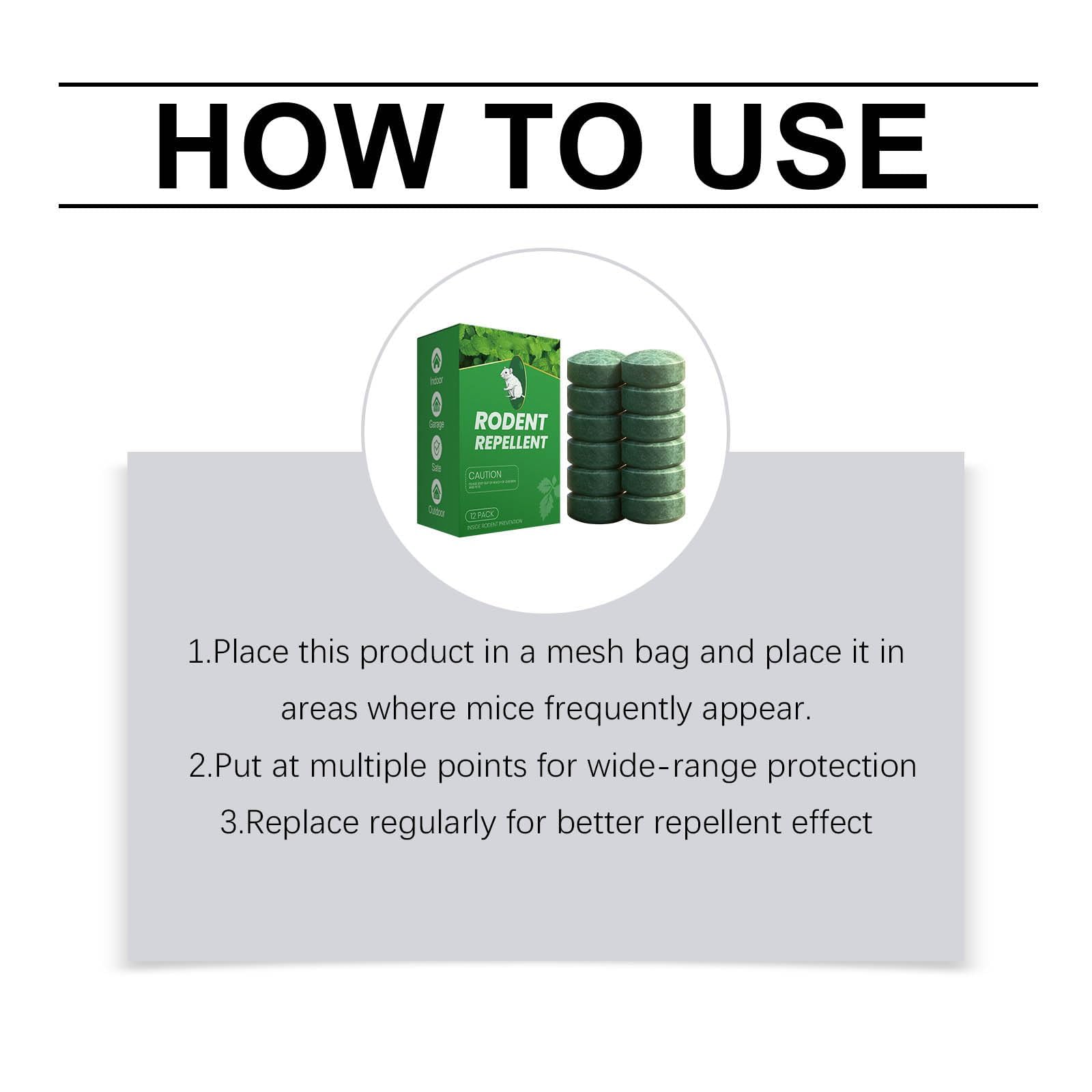 Natural Mouse Rodent Repellent with Camphor & Peppermint Oil, Against Mice, Cockroaches Indoor Outdoor Use for Garage Kitchen Basement (12pcs) — view 4