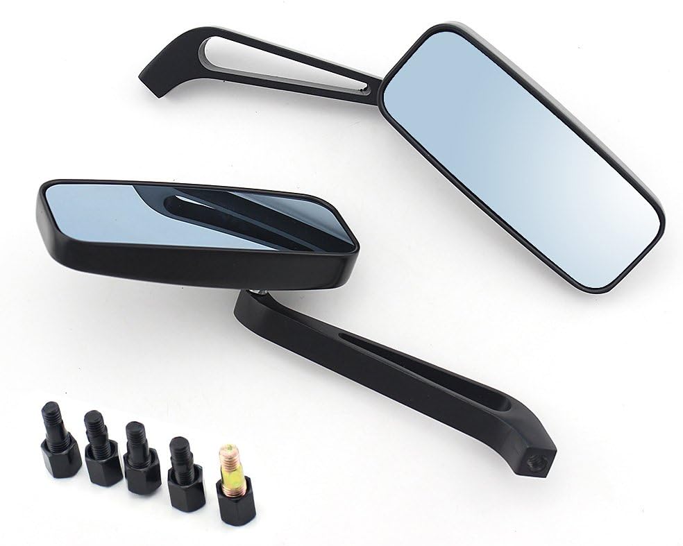 surpassme 8mm/10mm Black Rectangle Motorcycle Bobber Mirrors Blue Mirror Reducing Glare Motorcycle Rear View Mirrors