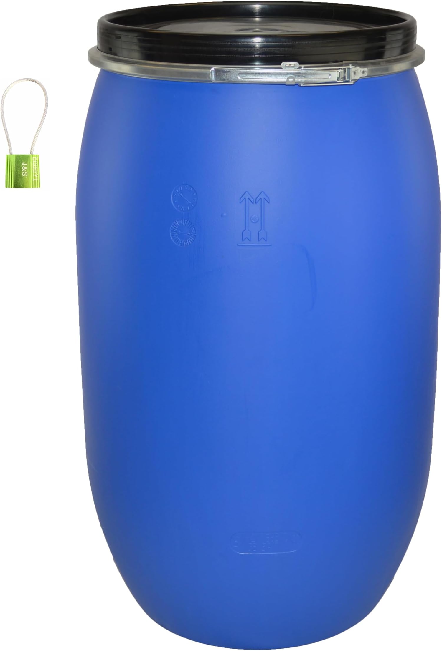 ITP Packaging 120 Litre Plastic Blue Open Top Storage Shipping Barrel Drum Keg with Lid and Latch Ring with Lock, UN Approved, Food Grade for Shipping, Air Tight