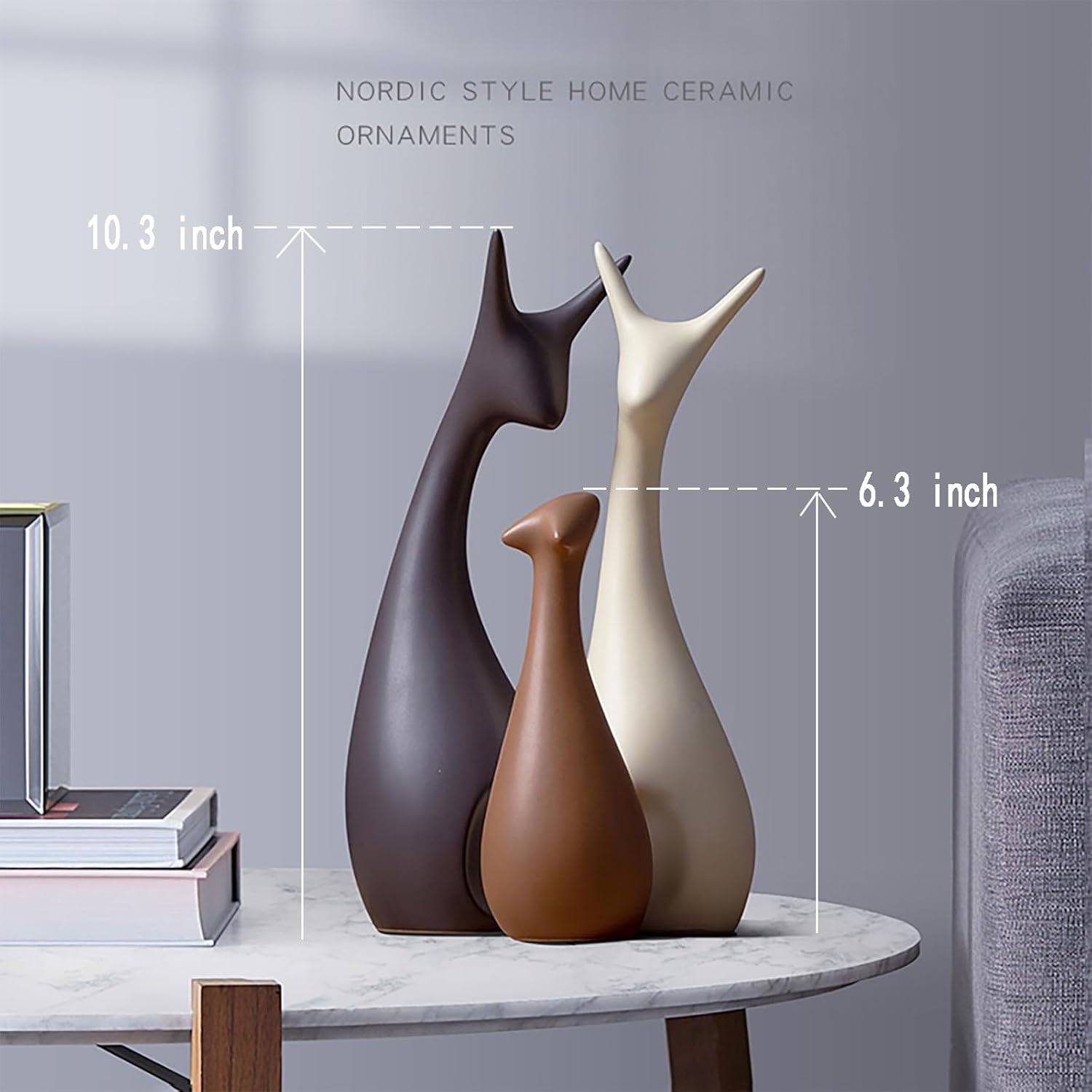 Ceramic Deer Family Statue Sculpture Mom Dad and Baby Animal Art Porcelain Figurine Home Decor Decorations for Living Room Book Shelf Cabinet Office Table Desk Top Ornament (A1, Three)