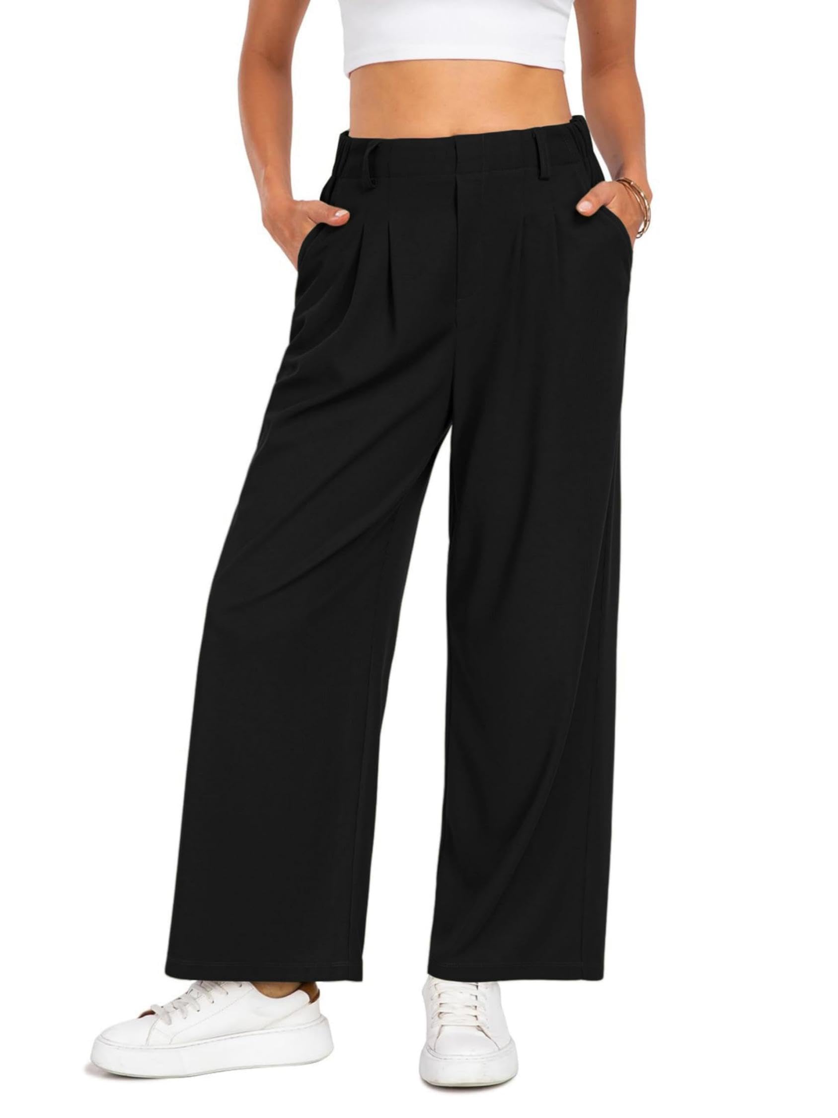 Timuspo Business Hose Alltagsmode Elastischer Bund Lockere Hosen Damen Sommer und Frühling Lässig Elegant Freizeithose Schwarz M