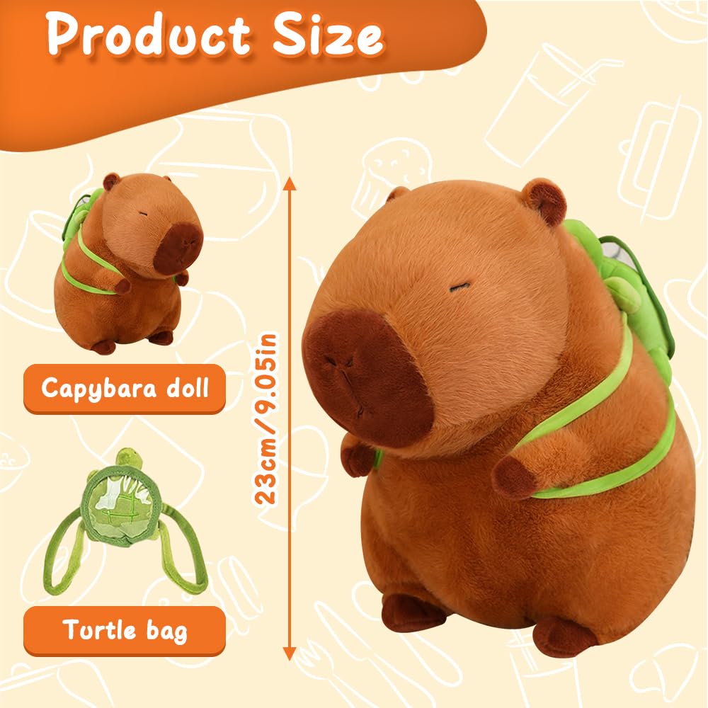 XEERUN Capybara Plush Toy, 23cm Capybara Stuffed Animal With Turtle Pillow, Cute Brown Guinea Pig Doll, Capybaras Teddy - Image 2