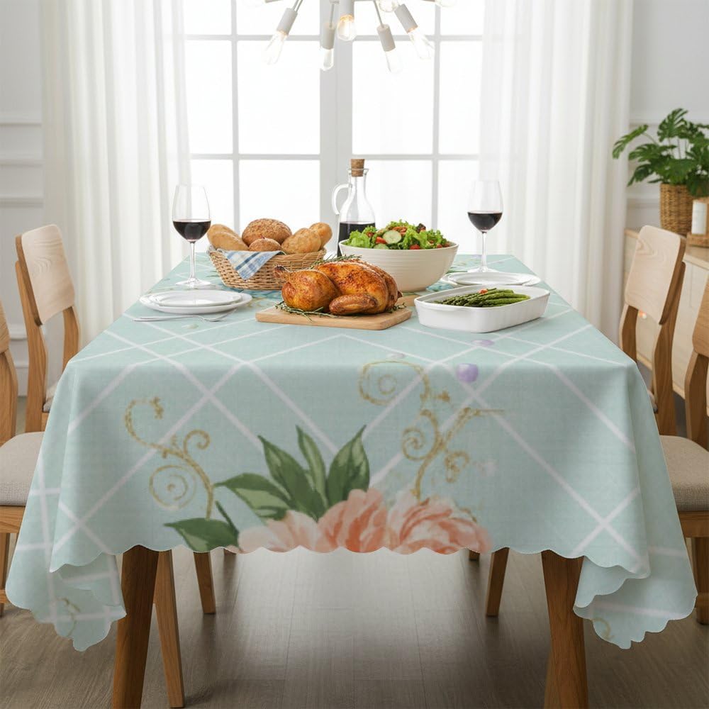 Hydrangea Print Tablecloths Rectangular 60x120 In, Dust-Proof Wrinkle Resistant Coastal Picnic Table Tablecloth, Girl Birthday Decorations Cute Table Cloth for Picnic Dining Room Brunch Supplies Cover