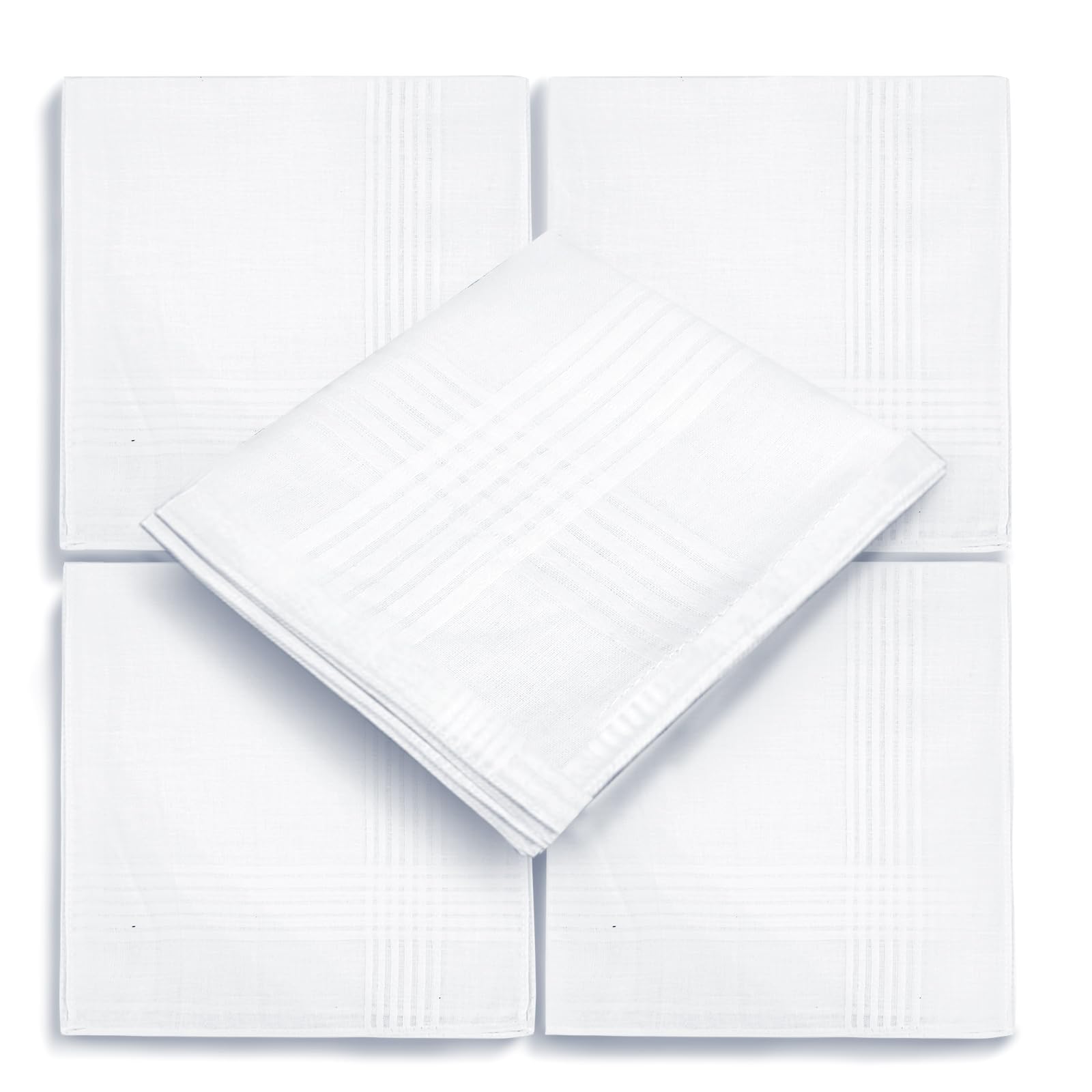 5 Pack Men's Cotton Handkerchiefs, 16x16 Inch, White