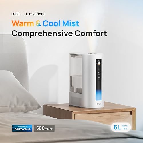 Miniatura 2 de Dreo Humidificadores de 6L para dormitorio y habitación grande, humidificador de niebla fría y cálida para plantas, con sensor de humedad preciso,
