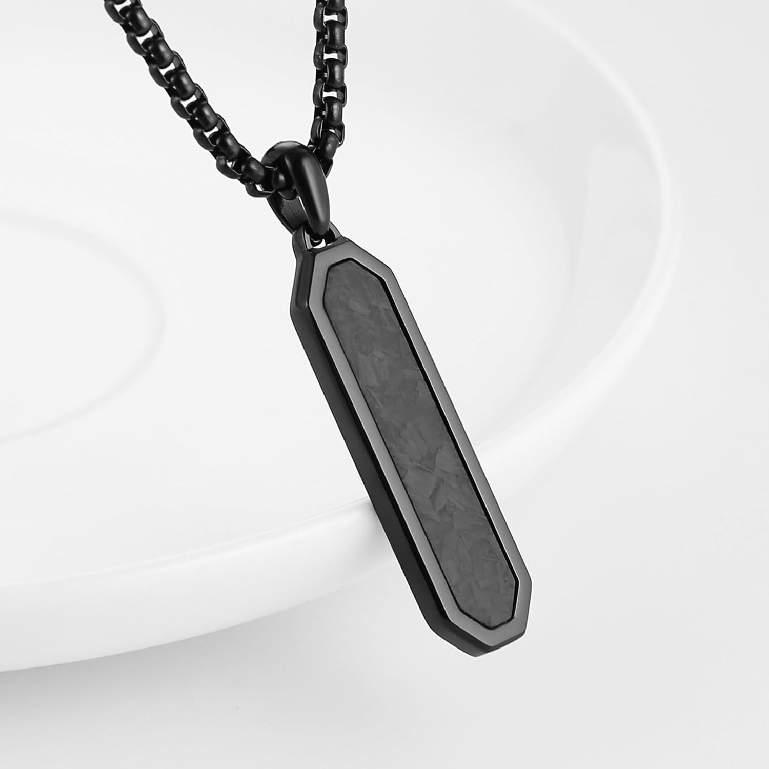 HZMAN Simple Silver/Gold/Black Stainless Steel Inlaid Carbon Fiber Dog Tag Necklace for Men Women, Jewelry Gift - Image 4