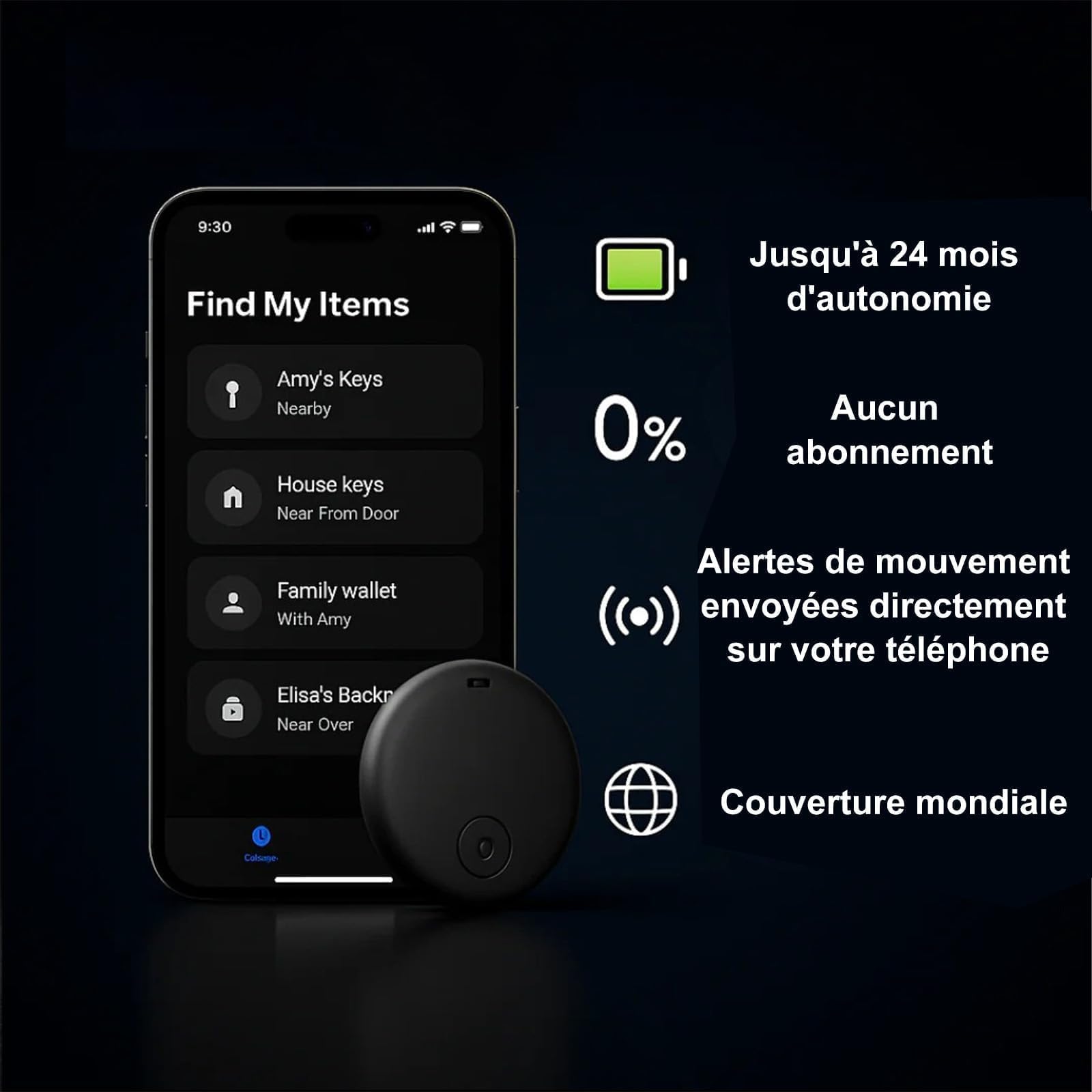 GPS GP90 Tracker, Tracker GPS, Traceur Intelligent pour Clés, Et Portefeuilles - Compatible avec L'application Find My D' Apple/Android