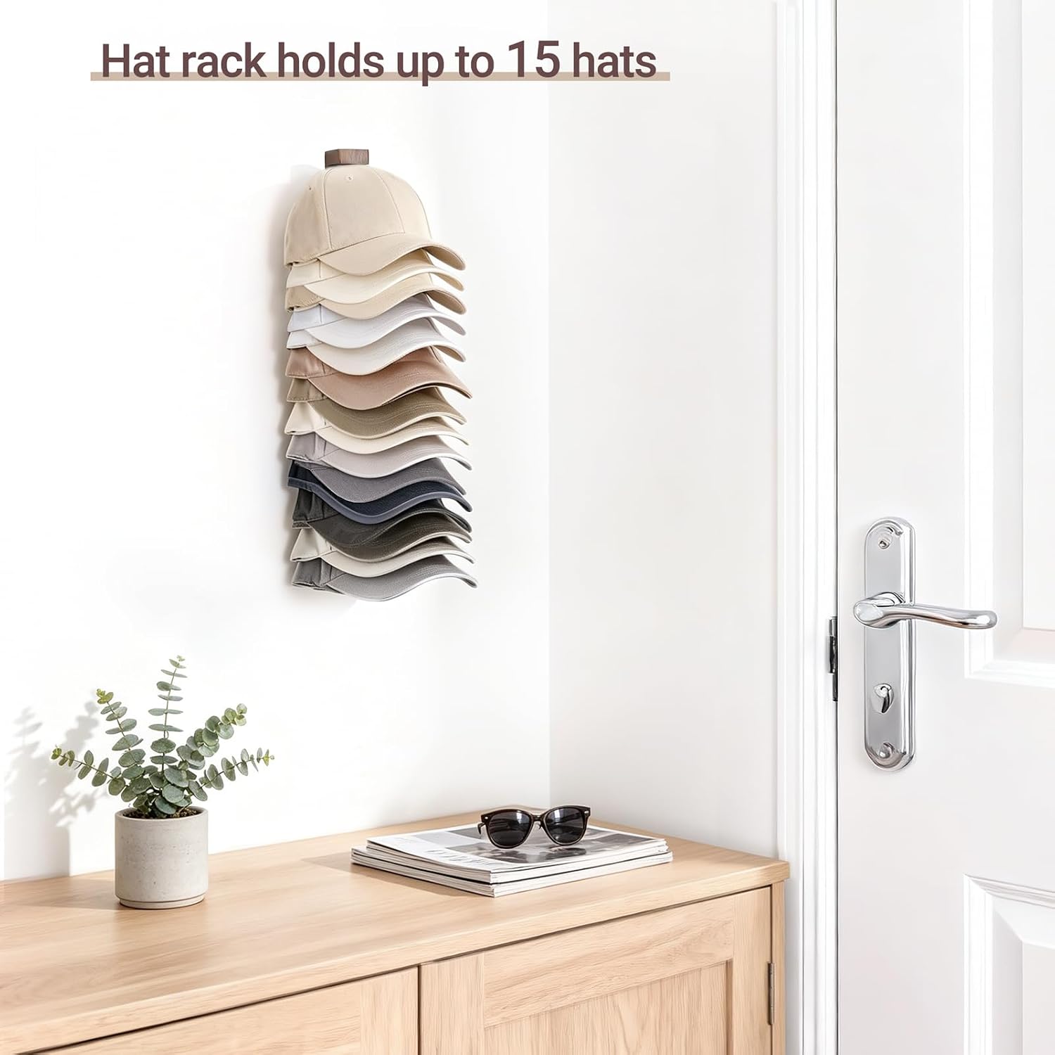 Mkono Hat Organizer for Baseball Caps, Hat Rack for Wall Hold Up to 15 Hats, Hat Holder On Wall Ball caps Storage Organizer Display for Door, Closet, Entryroom, Laundry Cap Organization (Medium)