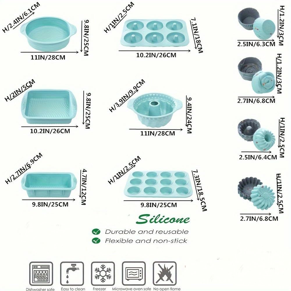 NYSDM - Juego de 30 Utensilios antiadherentes de Silicona para Hornear, Incluye Molde para Hornear, Molde para Pasteles, Molde para donas, Molde para Muffins y 24 moldes de Silicona para Cupcakes