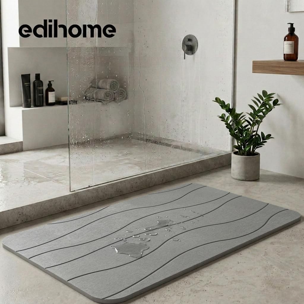 Tapis de Bain Diatomite 40x60 cm, Séchage Rapide, Antidérapant, Anti-Moisissure, Gris Clair