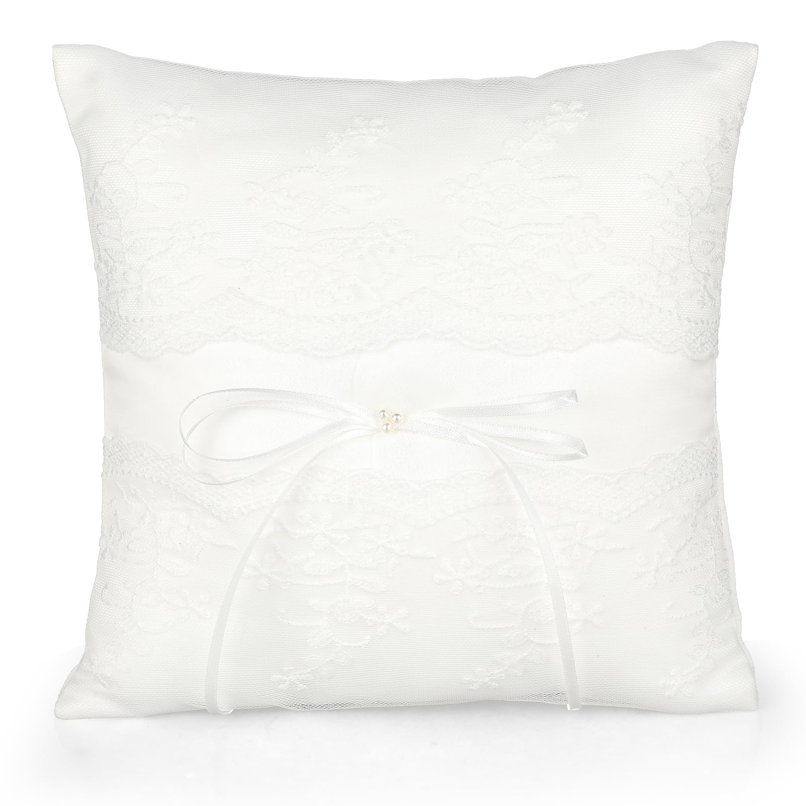 StyquenzerStyquenzer Ring Bearer Pillows, Ring Bearer Gifts Lace White Pearl Wedding Pillows 8 X 8 Inch Cushion Lace Pillow Holder for Beach Wedding Proposal Ceremony Party