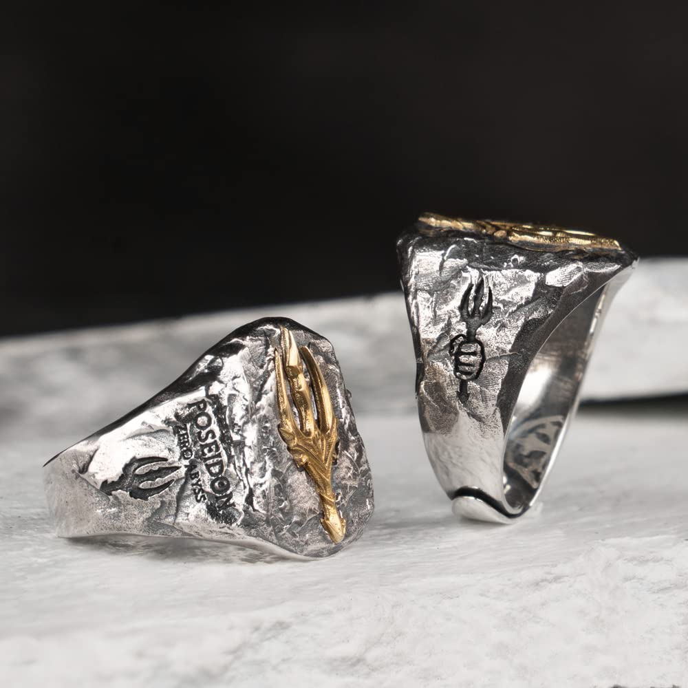 Vintage 925 Sterling Silber Poseidon Dreizack Ring Seemann Ring Griechischer Schmuck für Herren Damen Offen Verstellbar