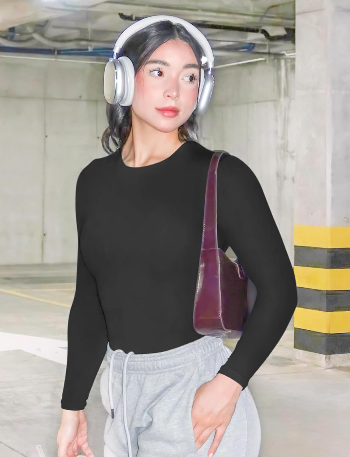 YEOREO Long Sleeve Shirts for Women y2k Tops Double Lined Basic Tee Crew Neck Going Out Sweeney Workout Undershirt - Image 6