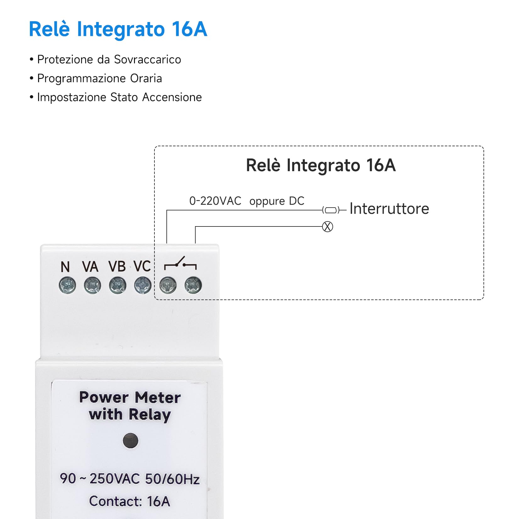 OWON Contatore elettrico intelligente Wi-Fi con relè, compatibile con Tuya, contatore di energia per sistema mono/trifase, contatto a secco 16 A, monitoraggio in tempo reale, tensione e potenza, Alexa