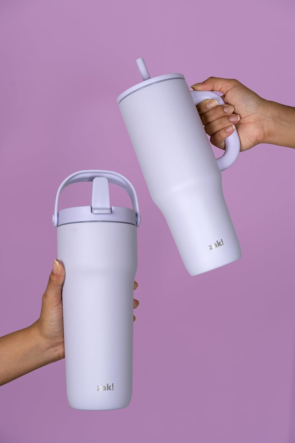Zak Designs Sutton Travel Tumbler for On the Go, 30oz Stainless Steel with Vacuum Insulation, Straw Spout, Carry Handle for Cold Drinks (Smoky Lilac Purple) - Image 11