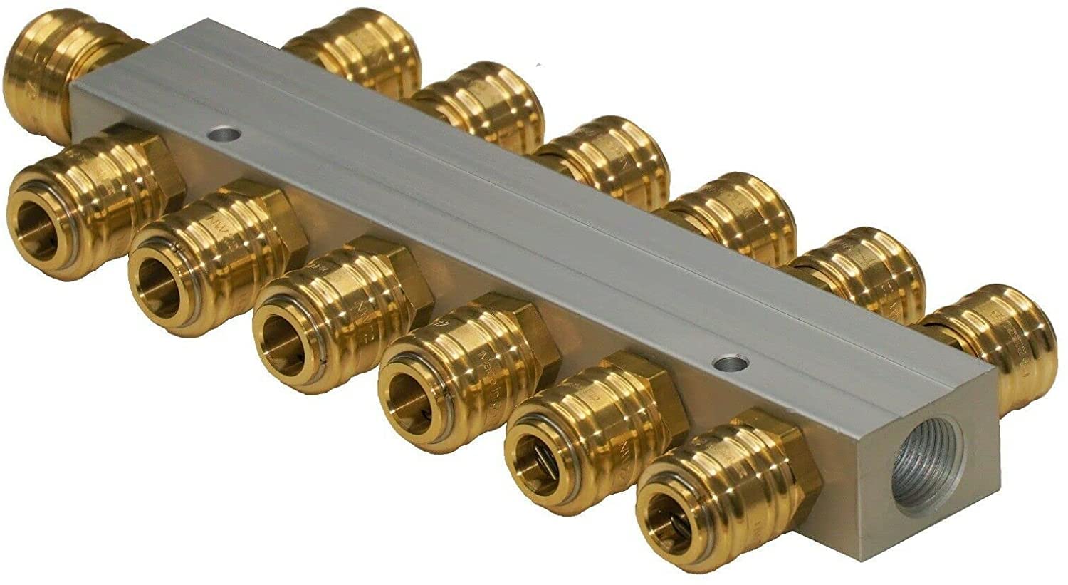 Distribuidor de aire comprimido de aluminio, distribuidor de aluminio, acoplamiento neumático (con 6 acoplamientos a ambos lados)