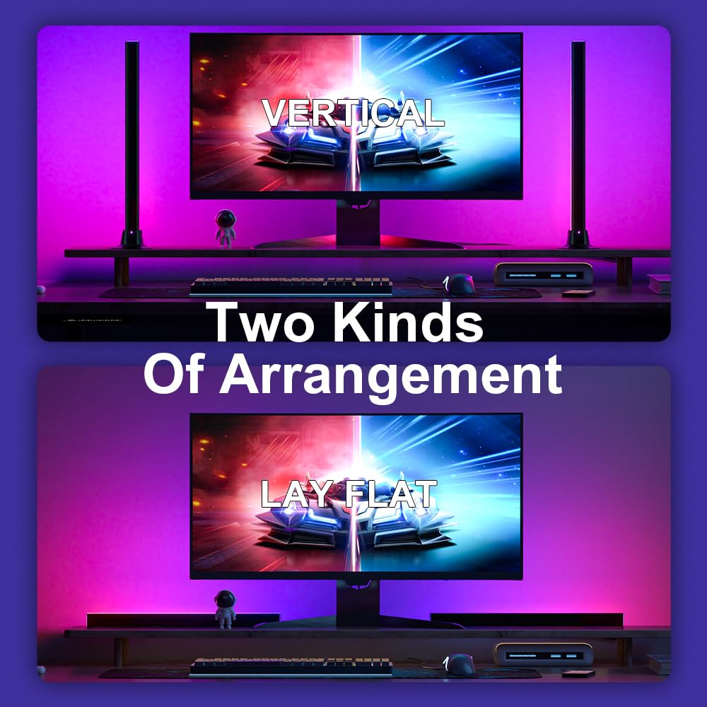 Barra de Luz LED RGBIC 42 cm, Lámpara Gaming USB con App Bluetooth, Iluminación 270° y Sincronización Musical, Luz Ambiente para Monitor, TV y Escritorio